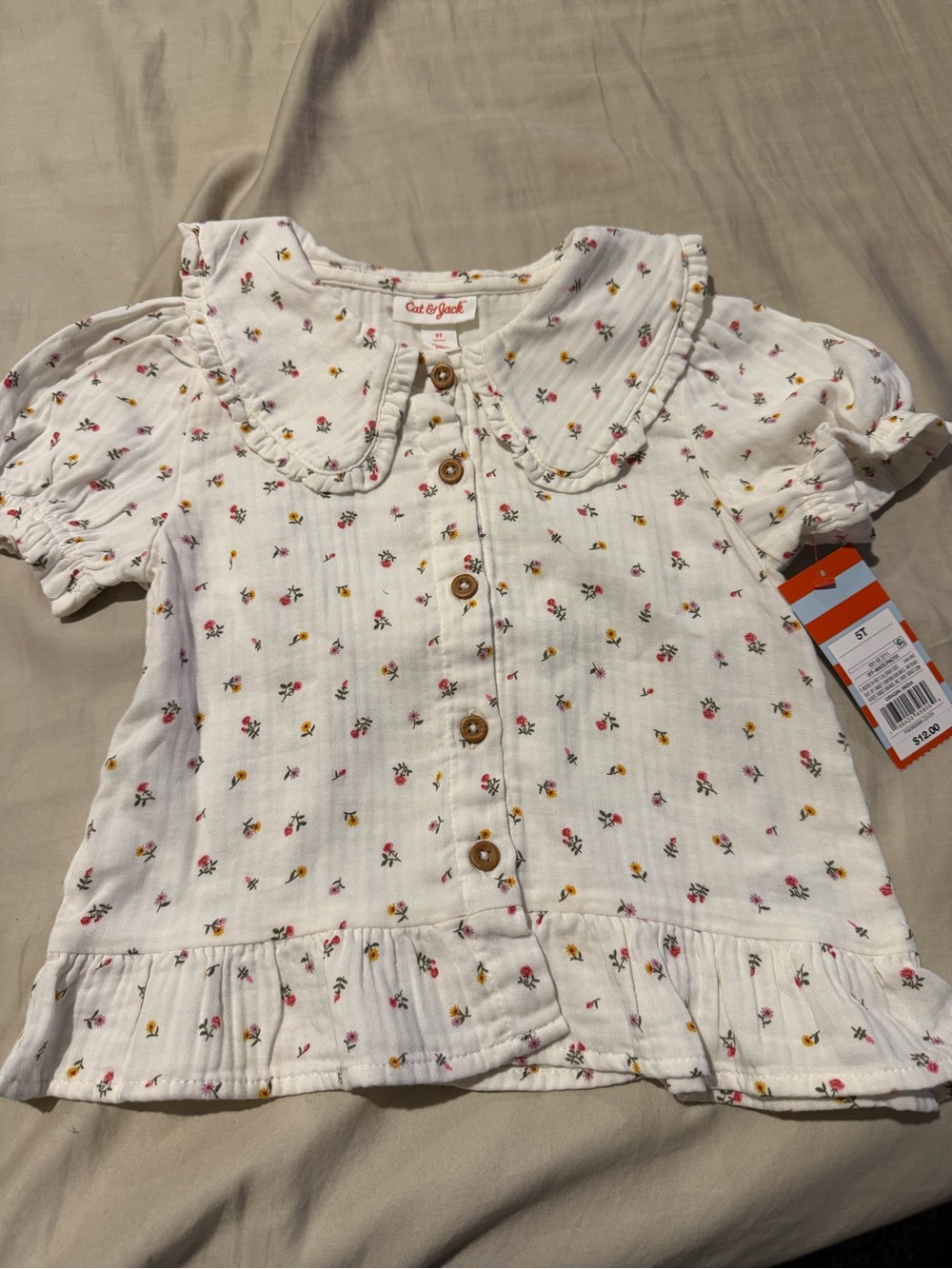 NWT Cat & Jack Floral Peter Pan Collar Blouse Top 5T